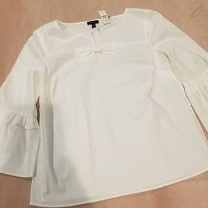 Talbots White Bow Ruffle Top